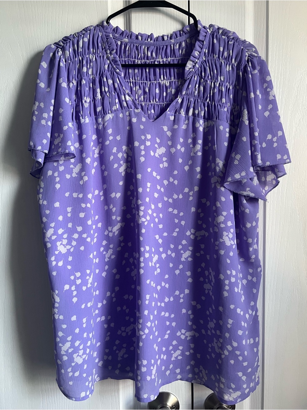 Lavender Smocked Yoke Flutter Sleeve Blouse